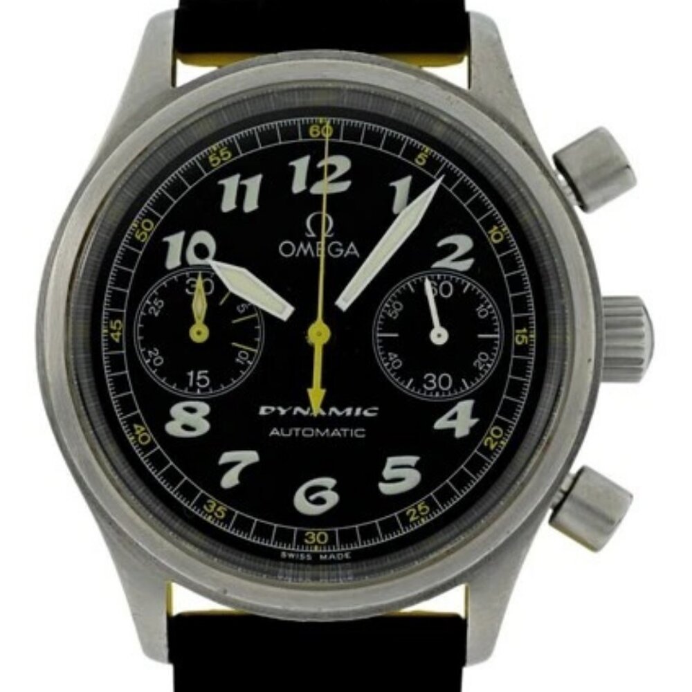 Men's 38mm Omega Dynamic Chronograph Black/ Yellow Watch on Rubber Ref: 5240.50!